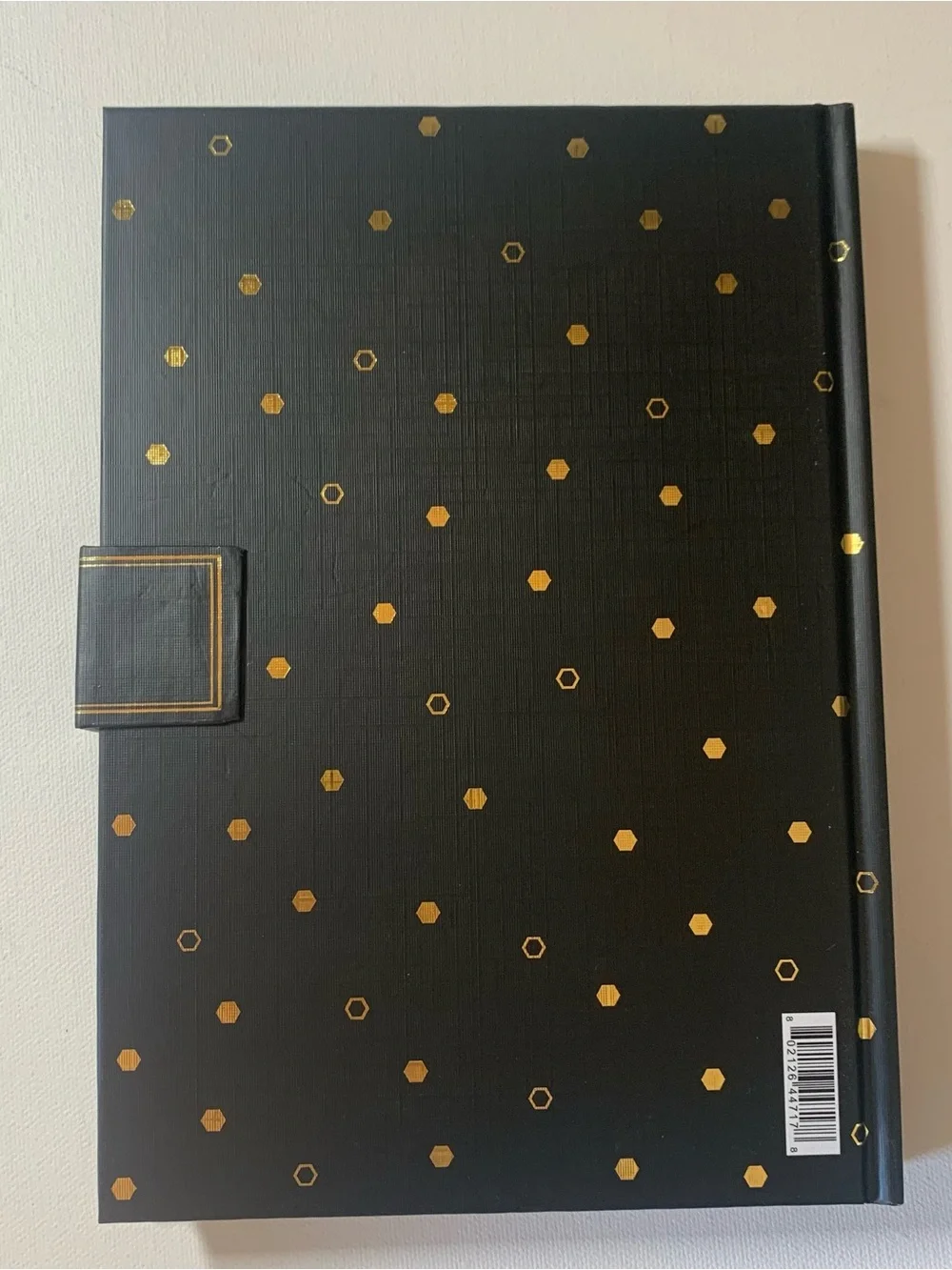 Brand new Punch Studio Black notebook with gold polka dots and gold bee charm